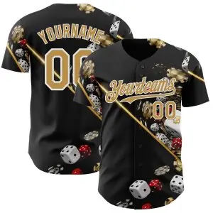 Custom Black Old Gold-White Las Vegas Poker Club Authentic Baseball Jersey