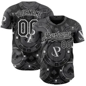 Custom Gray Black-White Las Vegas Poker Club Authentic Baseball Jersey