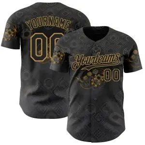 Custom Black-Old Gold Las Vegas Poker Club Authentic Baseball Jersey