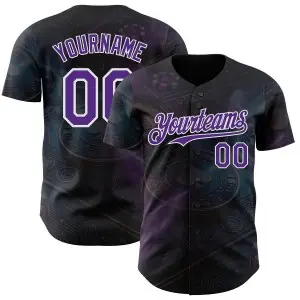 Custom Black Purple-White Las Vegas Poker Club Authentic Baseball Jersey