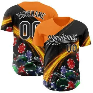 Custom Black Bay Orange-White Las Vegas Poker Club Authentic Baseball Jersey