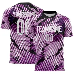 Custom Light Purple White-Black Abstract Swirl Wave Grunge Splatter Sublimation Soccer Uniform Jersey