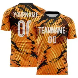 Custom Gold White-Black Abstract Swirl Wave Grunge Splatter Sublimation Soccer Uniform Jersey