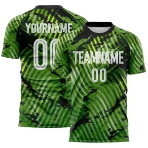 Custom Green White-Black Abstract Swirl Wave Grunge Splatter Sublimation Soccer Uniform Jersey