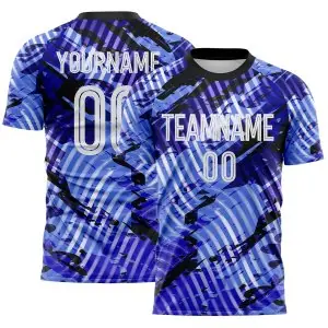 Custom Blue White-Black Abstract Swirl Wave Grunge Splatter Sublimation Soccer Uniform Jersey