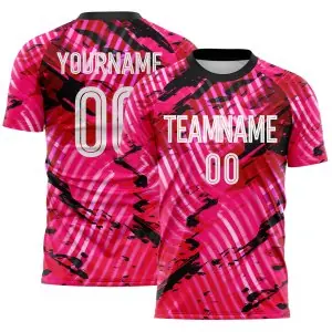 Custom Pink White-Black Abstract Swirl Wave Grunge Splatter Sublimation Soccer Uniform Jersey