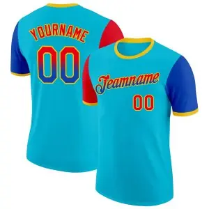 Custom Lakes Blue Fire Red Thunder Blue-Yellow Gradient Two Tone Performance T-Shirt