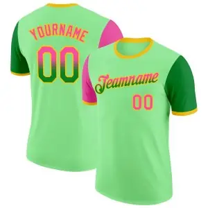 Custom Pea Green Pink Grass Green-Yellow Gradient Two Tone Performance T-Shirt