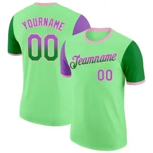 Custom Pea Green Medium Purple Grass Green-Light Pink Gradient Two Tone Performance T-Shirt