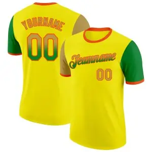 Custom Light Yellow Old Gold Grass Green-Orange Gradient Two Tone Performance T-Shirt