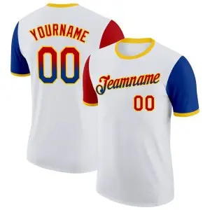Custom White Red Royal-Yellow Gradient Two Tone Performance T-Shirt