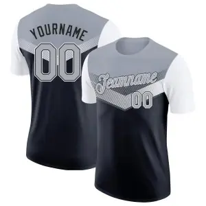 Custom Gray Black-White Geometric V-Lines Color Block Performance T-Shirt
