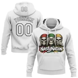 Custom White-Black Nasty Nation Daily Pullover Sweatshirt Hoodie