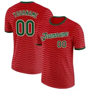 Custom Red Green-White Portugal Wave Performance T-Shirt