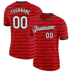 Custom Red White-Green Portugal Wave Performance T-Shirt
