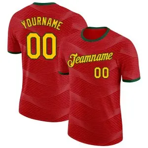 Custom Red Yellow-Green Portugal Wave Performance T-Shirt