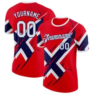 Custom Red White-Navy Norway Flag Performance T-Shirt