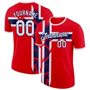 Custom Red White-Navy Norway Flag Performance T-Shirt