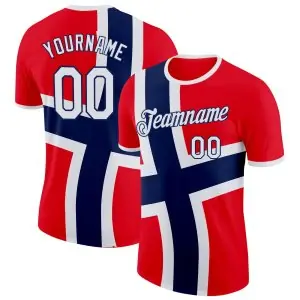 Custom Red White-Navy Norway Flag Performance T-Shirt