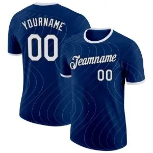 Custom US Navy Blue White-Black Japan Wave Swirl Performance T-Shirt