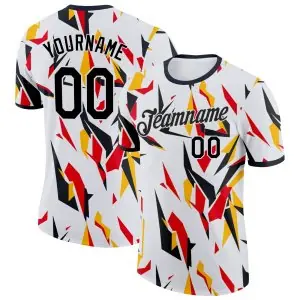 Custom White-Black Germany Geometric Block Performance T-Shirt