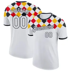 Custom White-Black Germany Checkerboard Performance T-Shirt