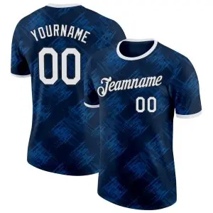 Custom Navy White-Black France Grunge Performance T-Shirt