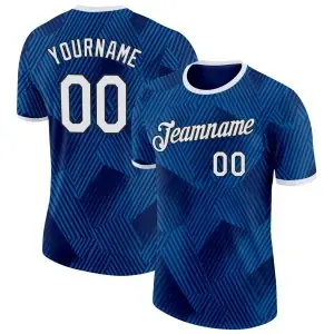 Custom Navy White-Black France Diagonal Stripe Performance T-Shirt