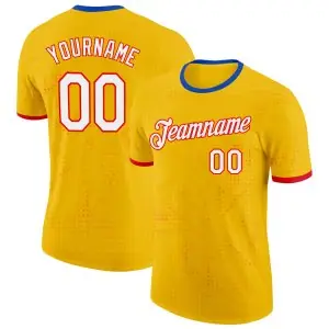 Custom Yellow White Fire Red-Thunder Blue Colombia Polka Dots Performance T-Shirt