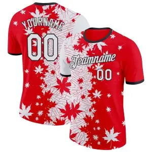 Custom Red White-Black Canada Maple Leaf Performance T-Shirt