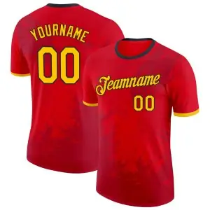 Custom Red Yellow-Black Belgium Ink Splatter Performance T-Shirt