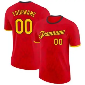 Custom Red Yellow-Black Belgium Flame Performance T-Shirt