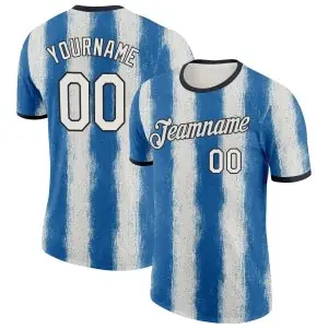 Custom Sky Blue White-Black Argentina Splatter Stripe Performance T-Shirt
