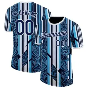 Custom Navy Sky Blue-White Argentina Stripe Performance T-Shirt