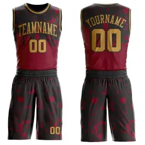 Custom Black Old Gold-Red Cleveland Silhouette Splatter Round Neck Sublimation Basketball Uniform Jersey