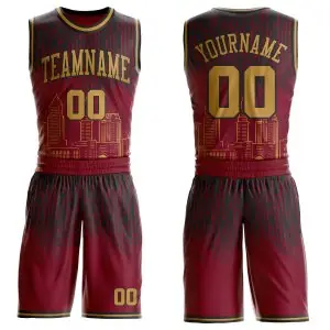 Custom Red Old Gold-Black Cleveland Silhouette Round Neck Sublimation Basketball Uniform Jersey