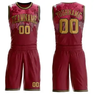 Custom Red Old Gold-Black Cleveland Silhouette Splatter Round Neck Sublimation Basketball Uniform Jersey